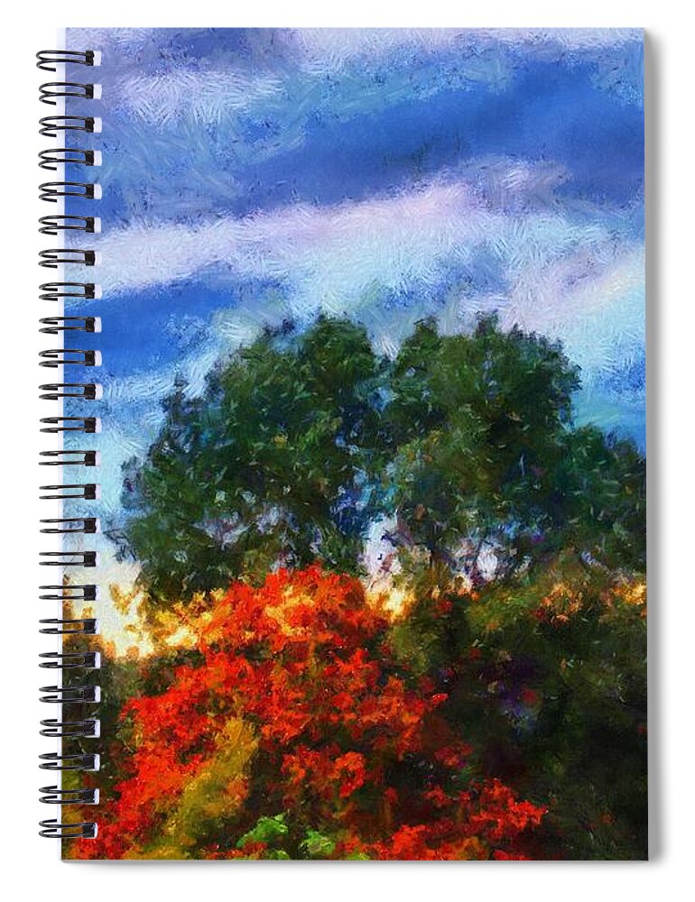 Trees Spiral Notebook featuring the mixed media October in the Field by Christopher Reed