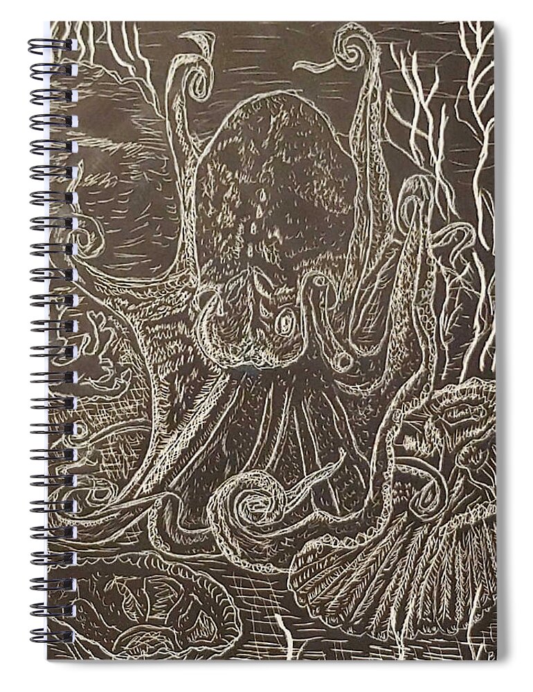 Octopus Spiral Notebook featuring the drawing Octopus by Branwen Drew