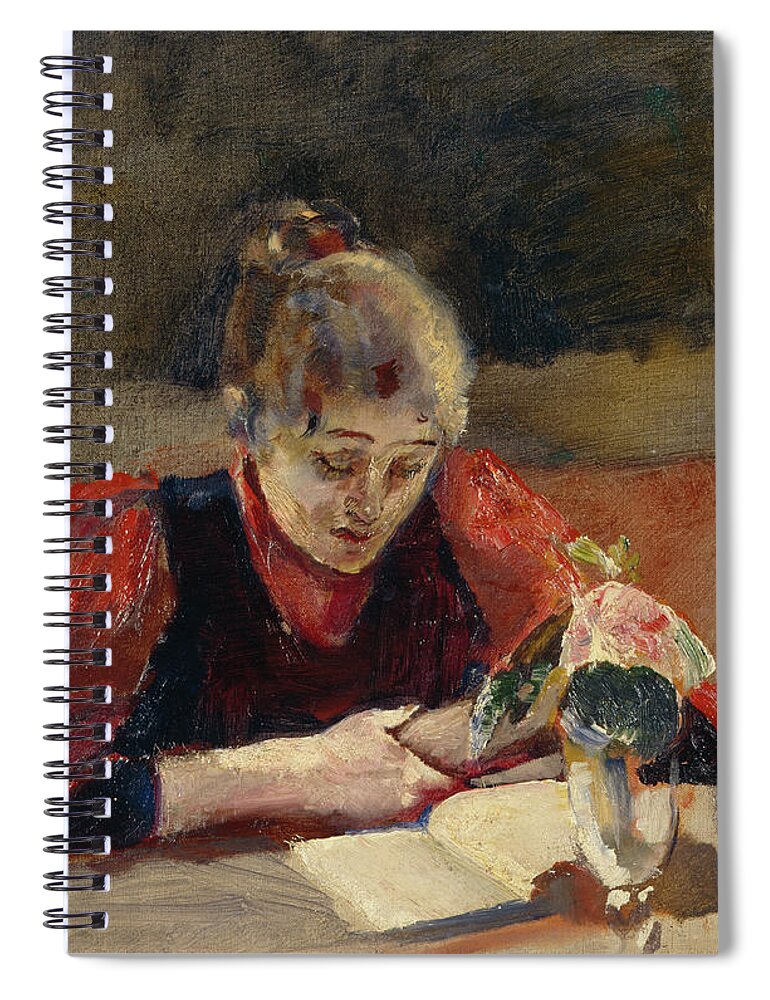Christian Krohg Spiral Notebook featuring the painting Oda sits and read, 1888 by O Vaering by Christian Krohg