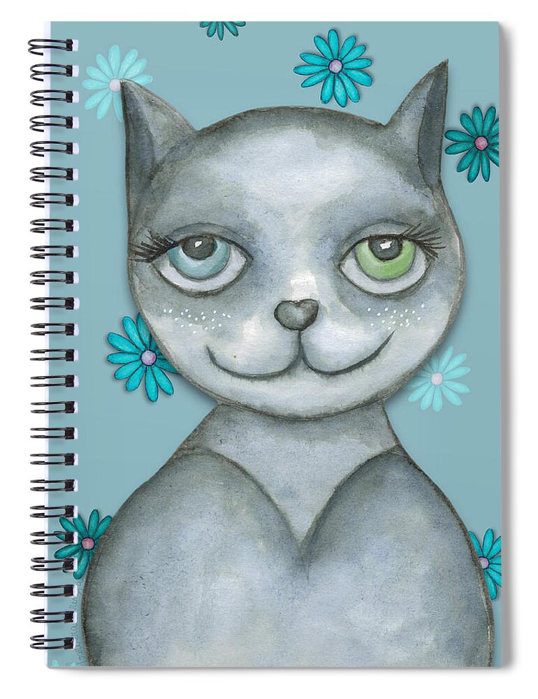 Illustration Spiral Notebook featuring the mixed media Odd-eyed Kitty by Barbara Orenya