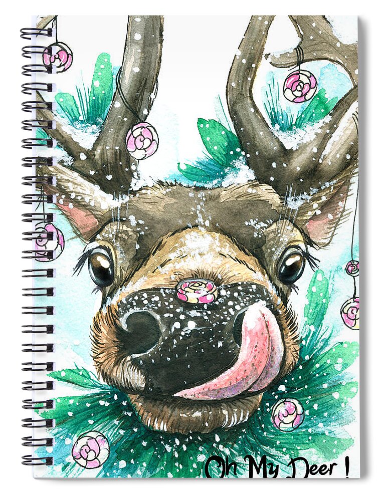 Cute Spiral Notebook featuring the painting Oh My Deer by Miki De Goodaboom