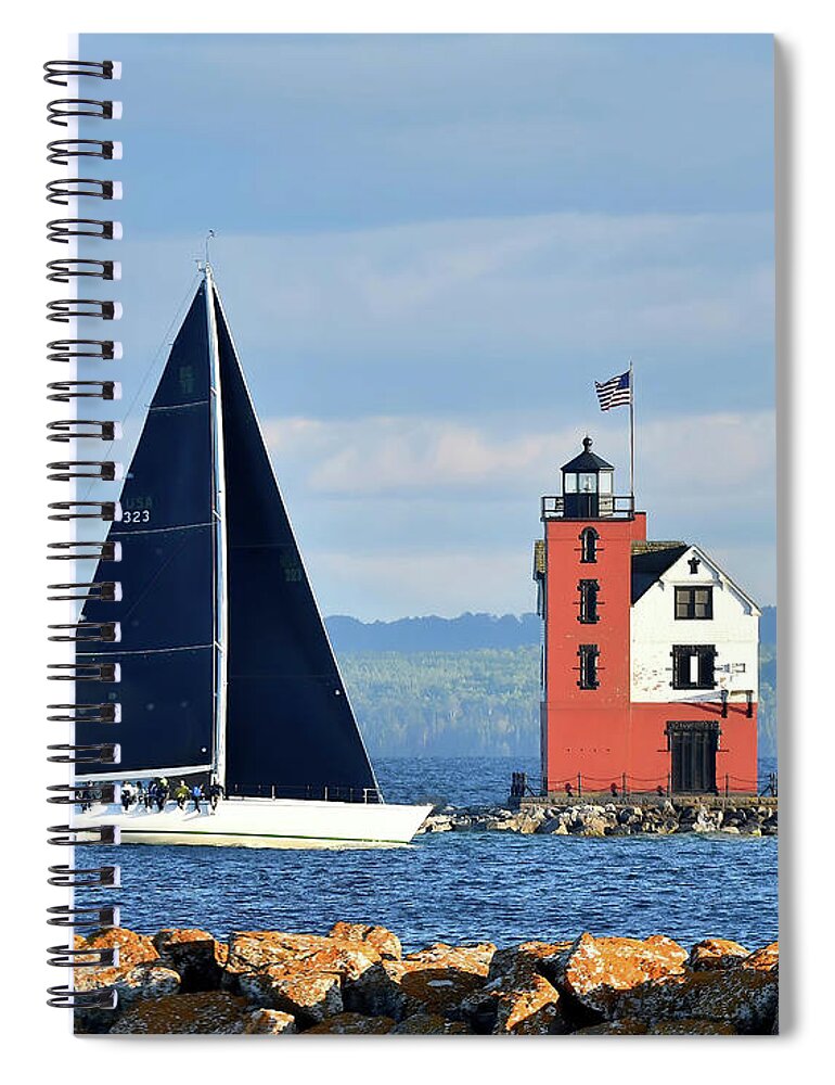 Ohana Spiral Notebook featuring the photograph Ohana Finish with Lighthouse BYC Mac 2020 by Michael Thomas