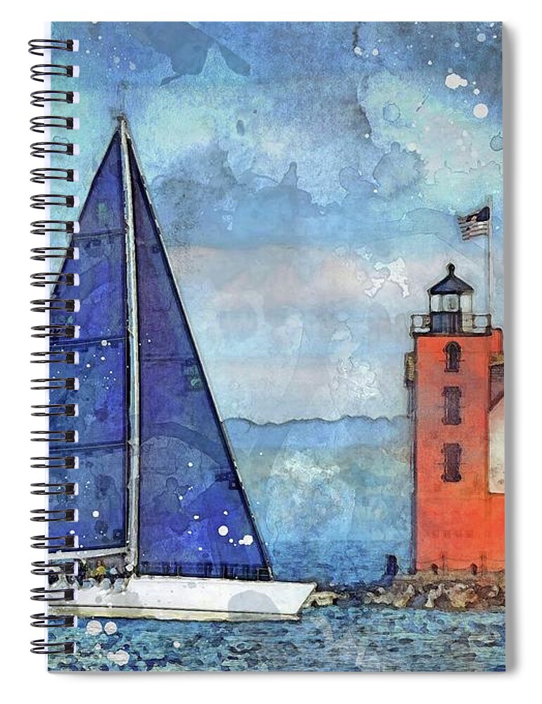 Ohana Spiral Notebook featuring the photograph Ohana Finish with Lighthouse Watercolor HRes by Michael Thomas
