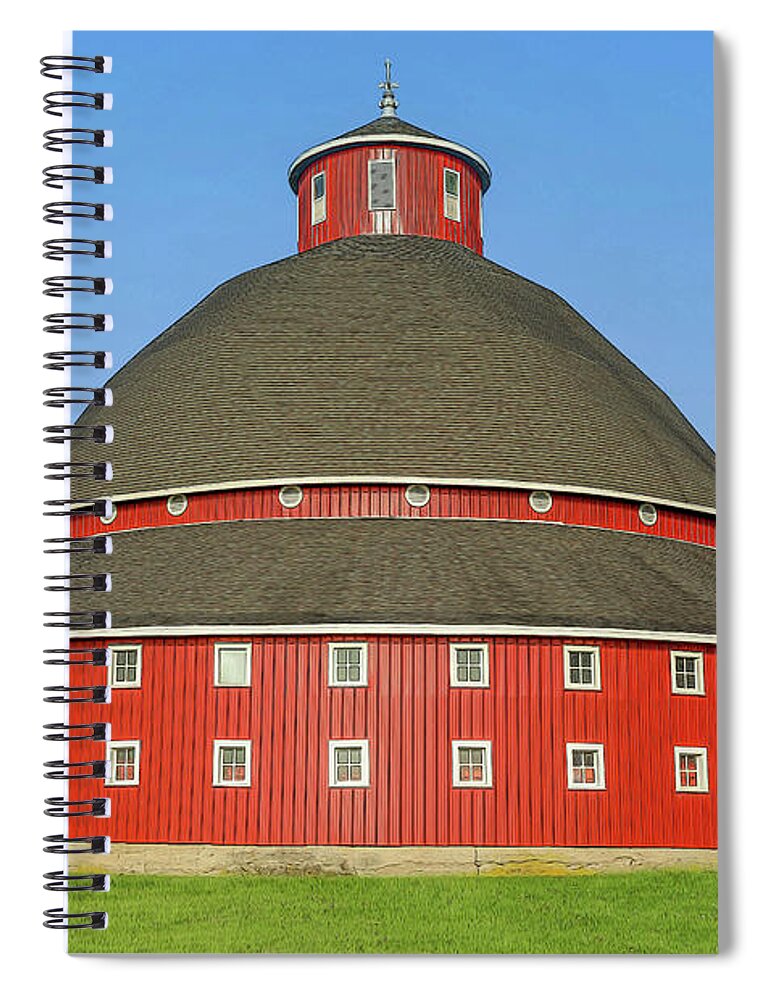 Ohio Red Round Barn In Summer Spiral Notebook featuring the mixed media Ohio Red Round Barn In Summer by Dan Sproul