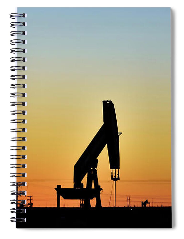 Oil Field Spiral Notebook featuring the photograph Oil Rig At Sunset 2 #texas by Andrea Anderegg