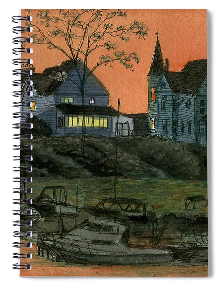 Harbor. Olcott Spiral Notebook featuring the painting Olcott Harbor by Arthur Barnes