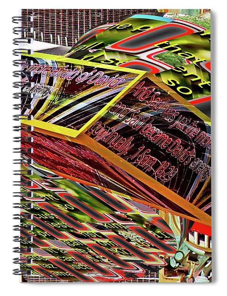 Car Spiral Notebook featuring the digital art Old car fender reflection as a 3D cylinder text plane by Karl Rose