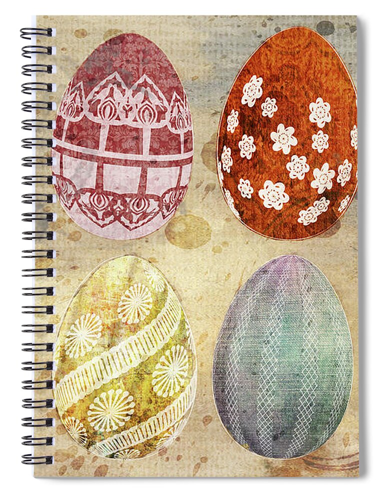 Easter Spiral Notebook featuring the mixed media Old Fashioned Easter Eggs by Moira Law