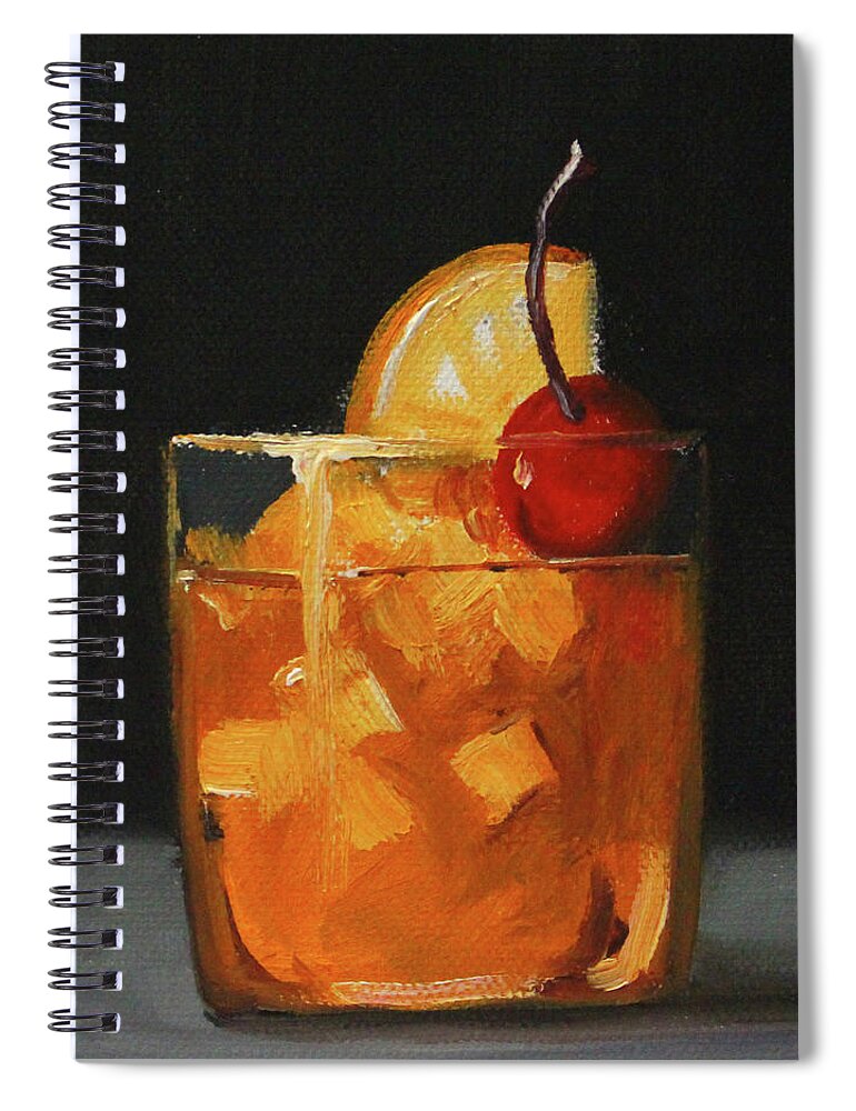 Cocktail Beverage Spiral Notebook featuring the painting Old Fashioned by Nancy Merkle