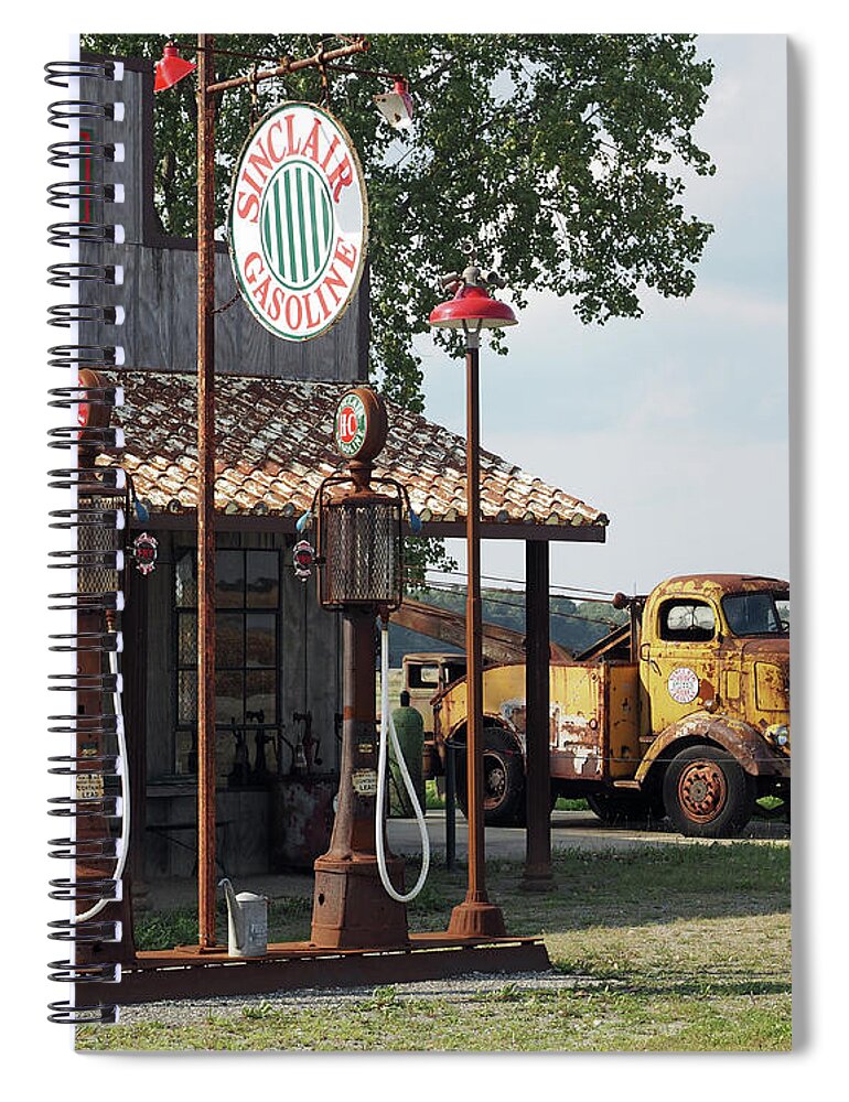 Vintage Spiral Notebook featuring the photograph Old Gas Station by Bill Swartwout