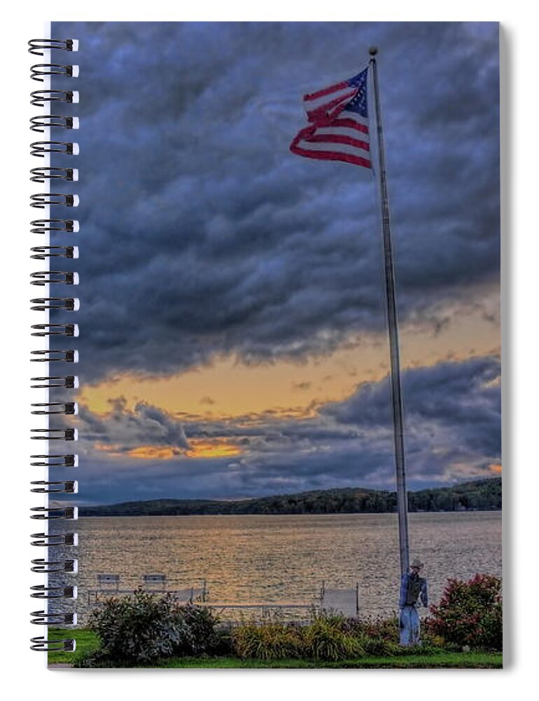 Upnorth Spiral Notebook featuring the photograph Old Glory Over North Twin Lake by Dale Kauzlaric