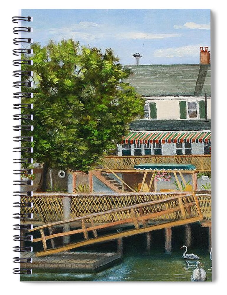 House Spiral Notebook featuring the painting Old House With Swans by Madeline Lovallo