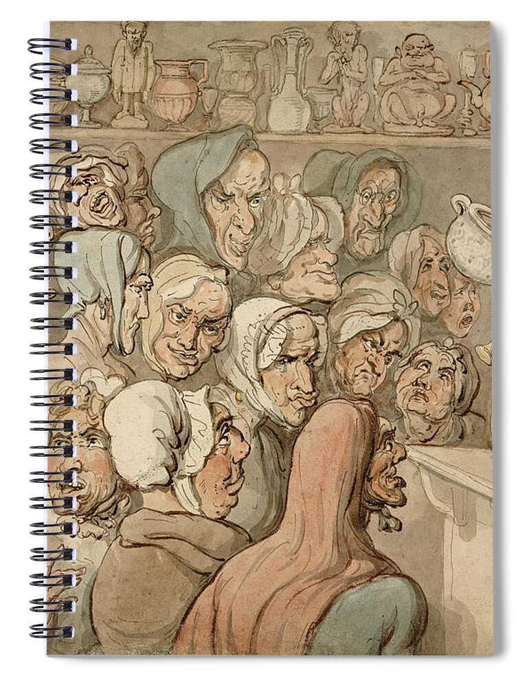 Thomas Rowlandson Spiral Notebook featuring the drawing Old Maids at a Sale of Curiosities by Thomas Rowlandson