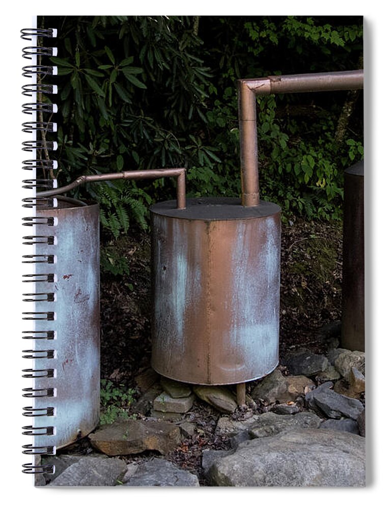 Moonshine Spiral Notebook featuring the photograph Old Moonshine Still at the Tail of the Dragon at Deals Gap by David Oppenheimer