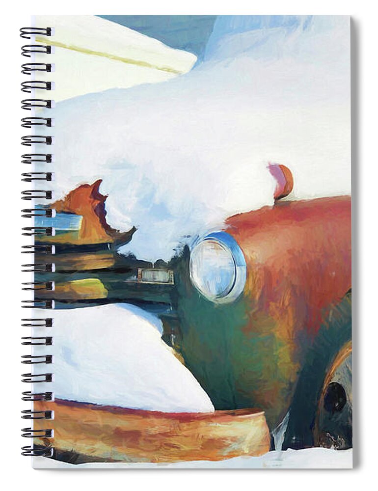 Truck Spiral Notebook featuring the photograph Old rusty Chevrolet truck covered by snow in Montana #2 by Tatiana Travelways