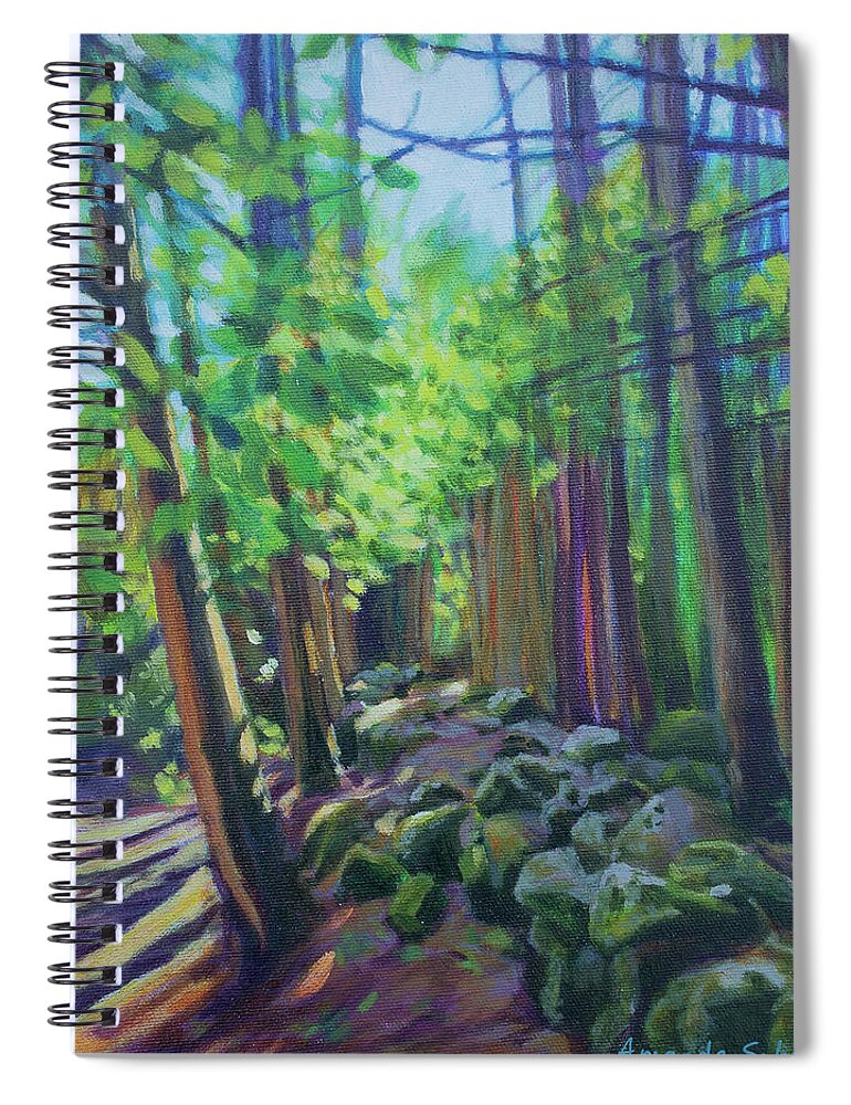 Forest Spiral Notebook featuring the painting Old Stone Wall by Amanda Schwabe