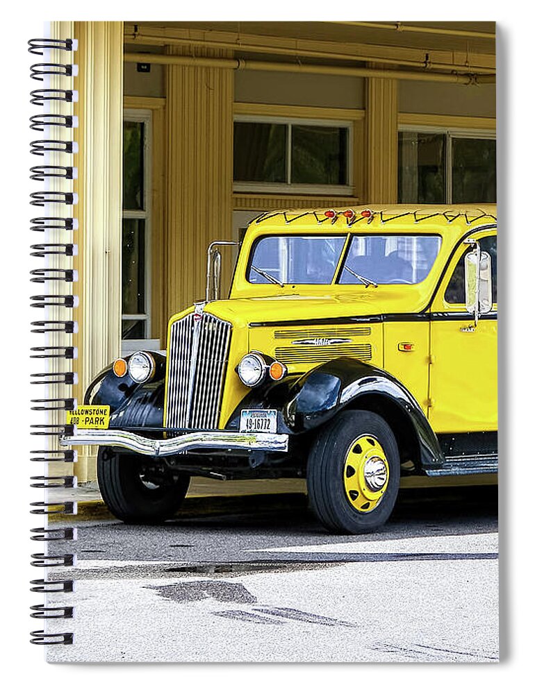 Old Time Spiral Notebook featuring the photograph Old Time Yellowstone Bus by David Lawson