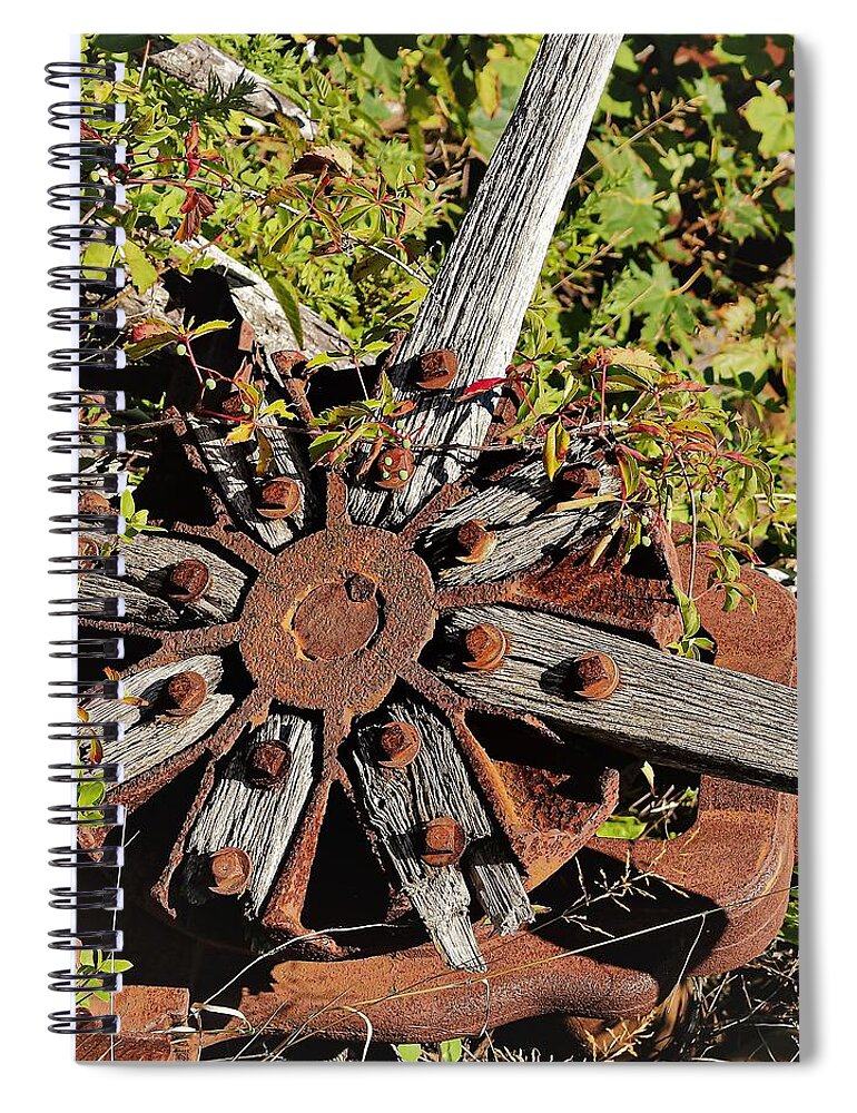 Wheel Rust Metal Spiral Notebook featuring the photograph Old Wheel4 by John Linnemeyer