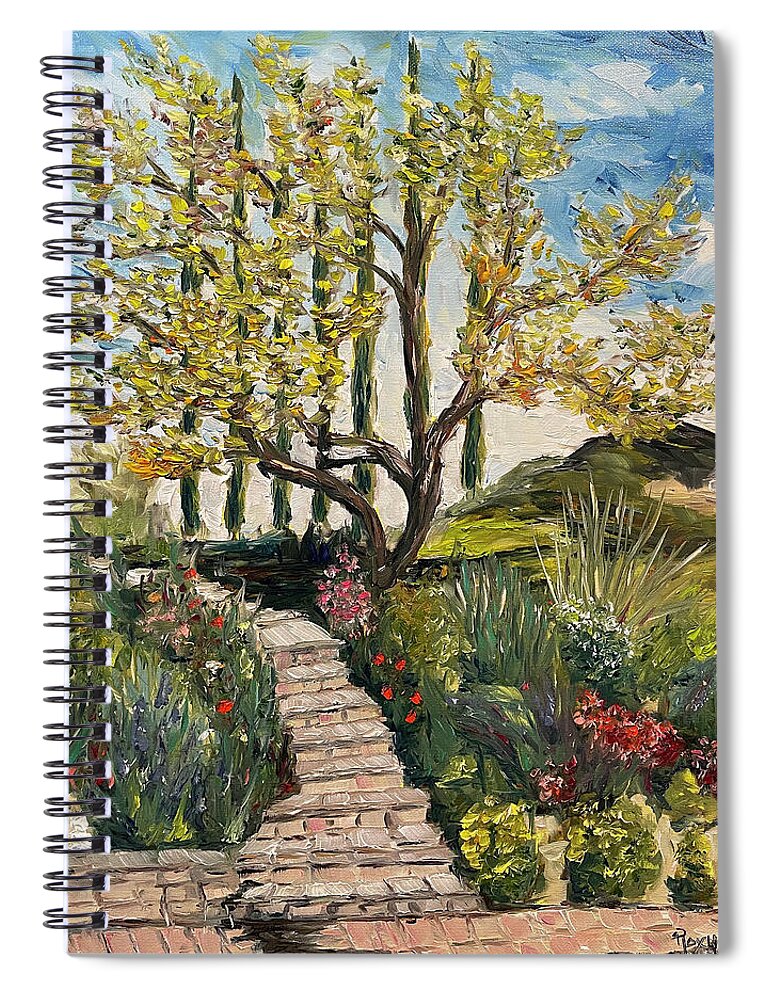 Olive Tree Spiral Notebook featuring the painting The Olive Tree at Gershon Bachus Vintners by Roxy Rich