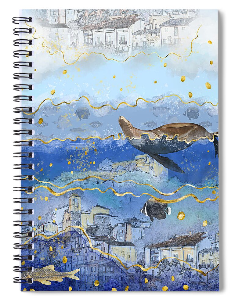 Global Warming Spiral Notebook featuring the digital art On Earth As It Is In Heaven? Sea levels rising awareness by Andreea Dumez