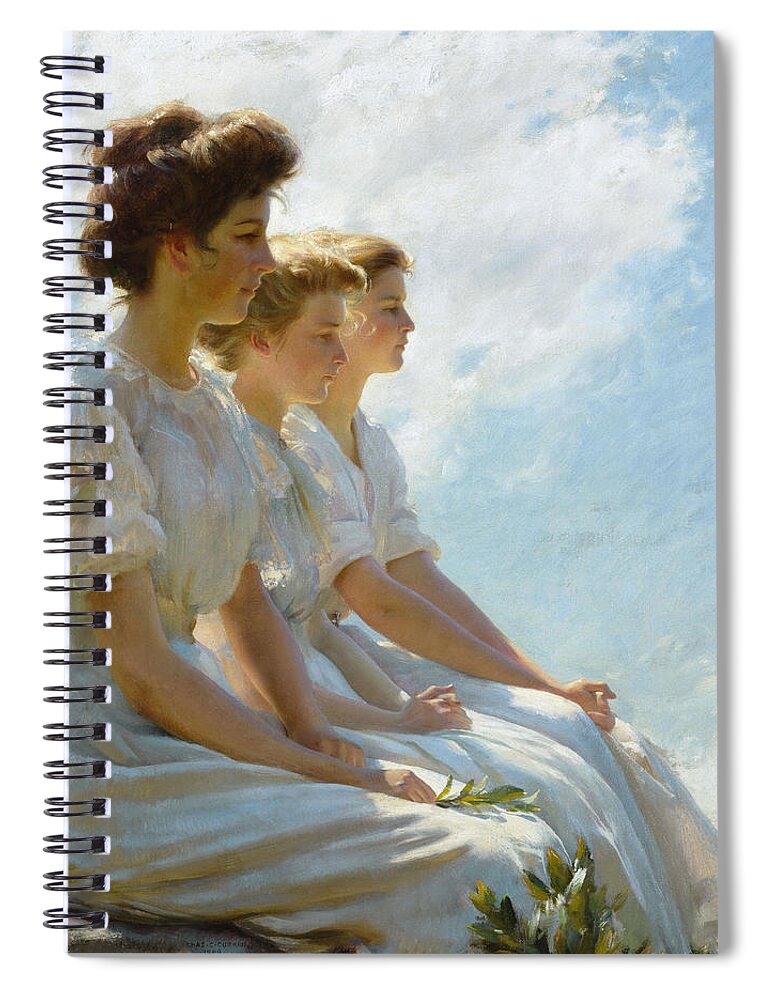19th Century Art Spiral Notebook featuring the painting On the Heights, circa 1909 by Charles Courtney Curran