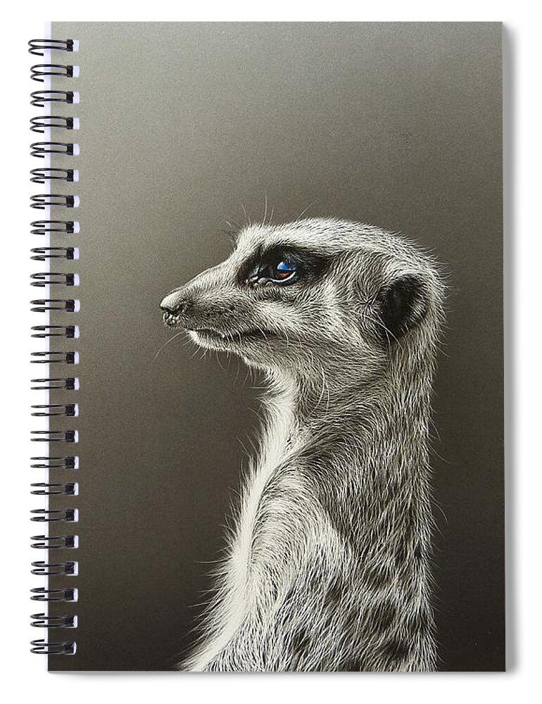 Meerkat Spiral Notebook featuring the mixed media On the look-out by Elena Kolotusha