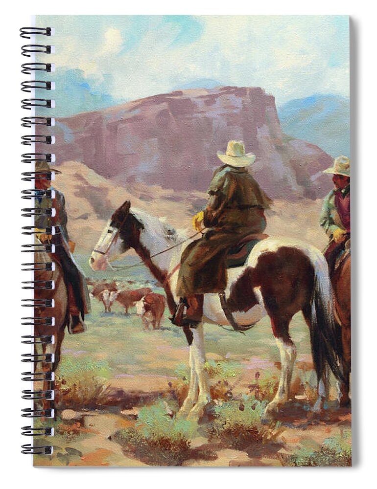 Western Art Spiral Notebook featuring the painting On The Range by Carolyne Hawley