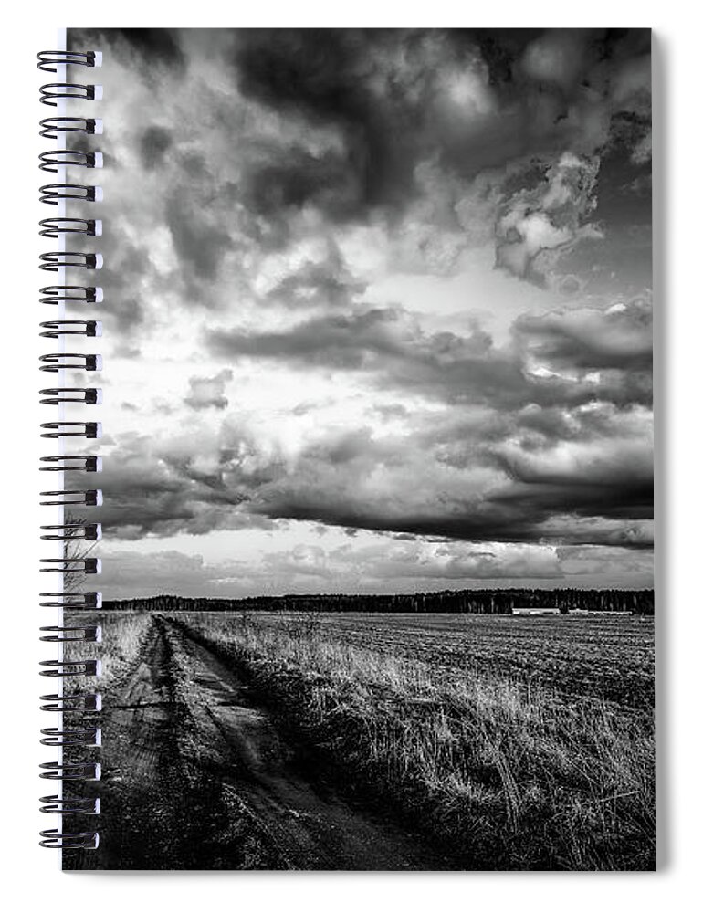 Road Spiral Notebook featuring the photograph On The Road Again LRBW by Michael Damiani