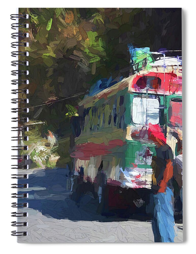 Bus Spiral Notebook featuring the mixed media On the roads of Guatemala - Painting by Tatiana Travelways