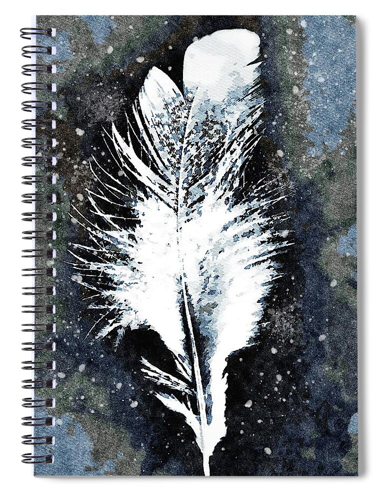 White Spiral Notebook featuring the digital art One White Feather Abstracted Watercolor Painting by Shelli Fitzpatrick
