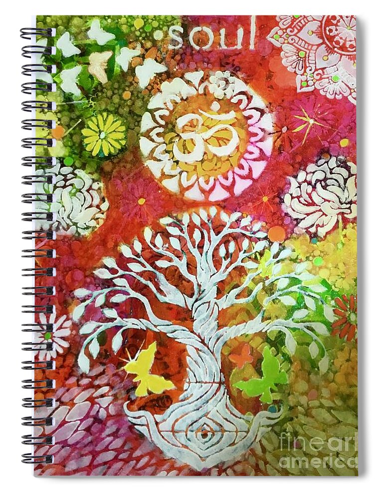 Yoga Spiral Notebook featuring the mixed media Only peace by Corina Stupu Thomas