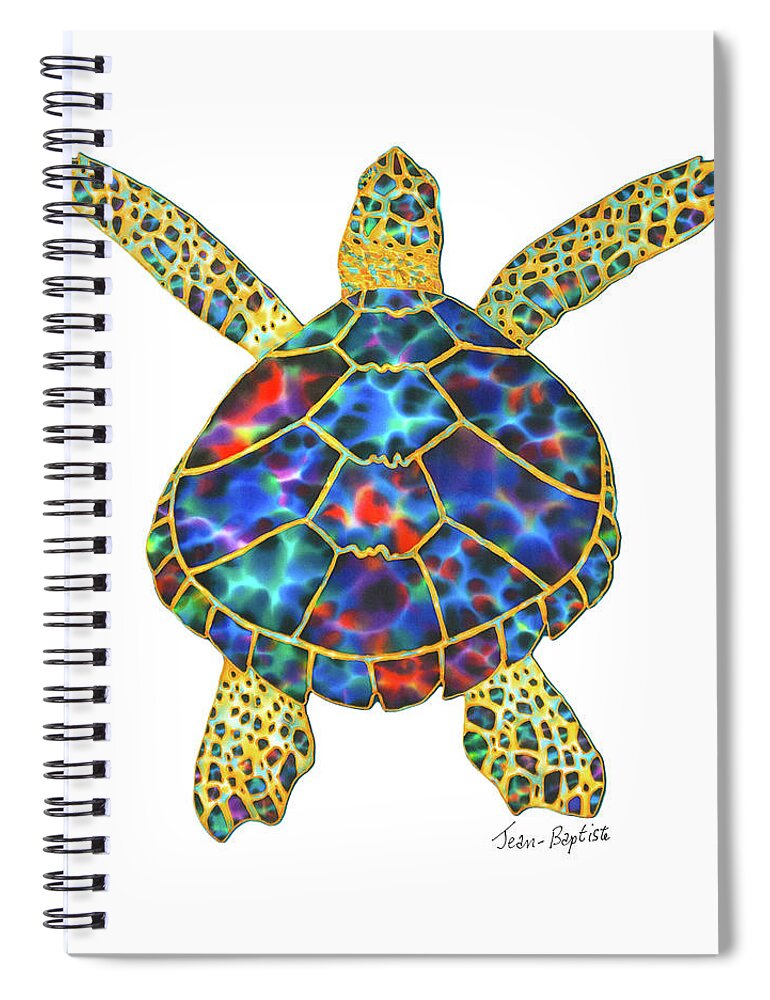  Spiral Notebook featuring the painting Opal Sea Turtle white background by Daniel Jean-Baptiste
