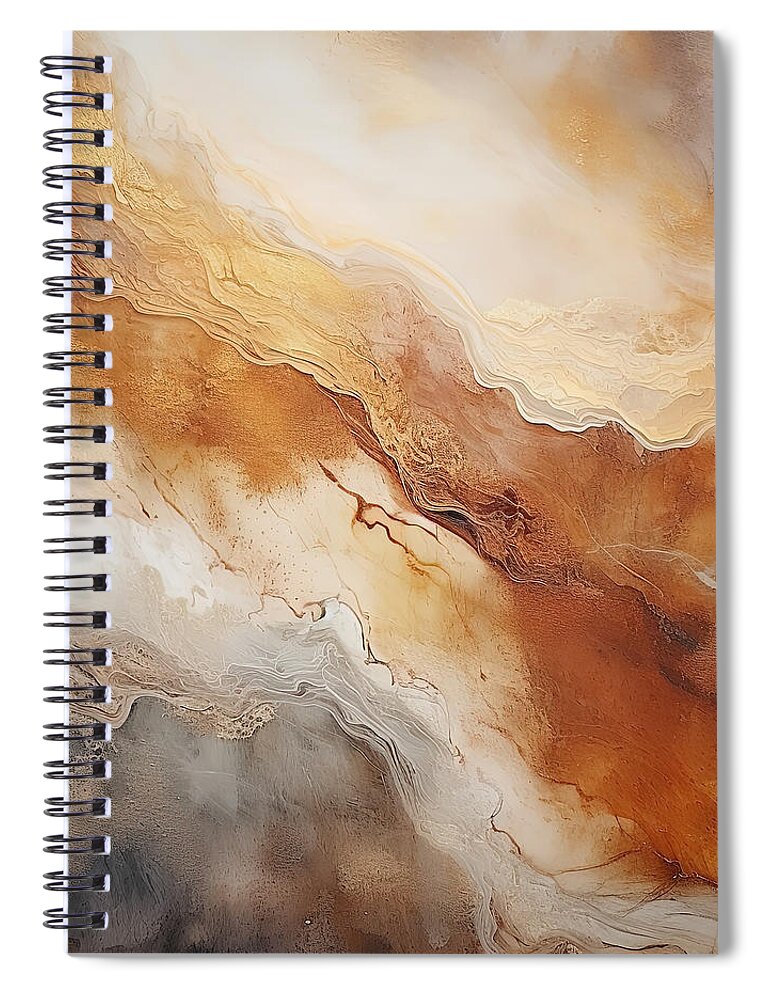 Navy Blue And Orange Art Spiral Notebook featuring the painting Orange and Tan Abstract Art by Lourry Legarde