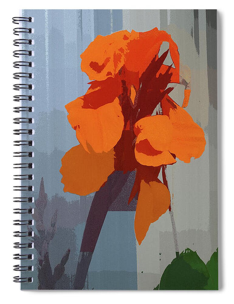Orange Spiral Notebook featuring the mixed media Orange Cana Flower Botanical Abstract by Shelli Fitzpatrick