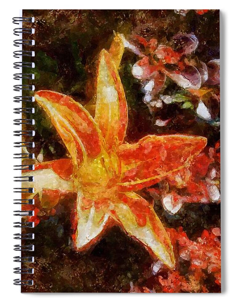 Flower Spiral Notebook featuring the mixed media Orange Daylily in Summer by Christopher Reed