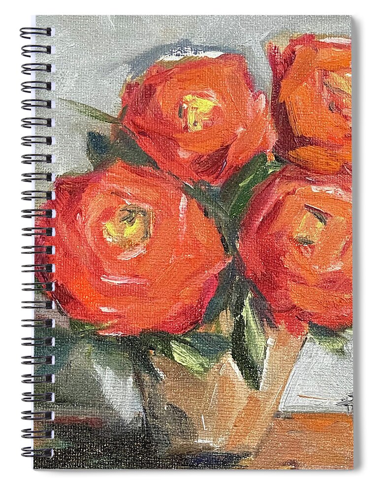 Roses Spiral Notebook featuring the painting Orange Roses by Roxy Rich
