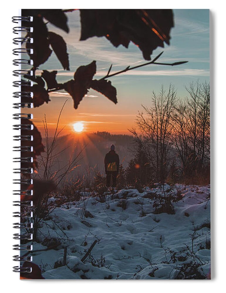 View Spiral Notebook featuring the photograph Orange star shining on young man by Vaclav Sonnek