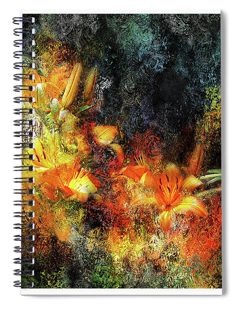 Flowers Spiral Notebook featuring the digital art Orange Tigerlily Squiggle by Deb Nakano