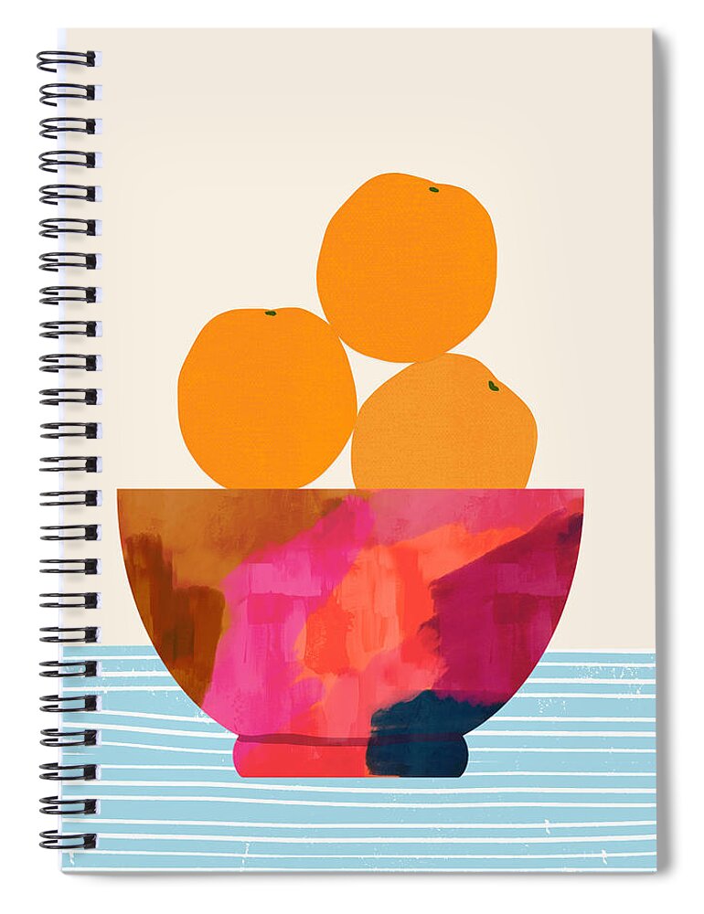 Oranges Spiral Notebook featuring the digital art Oranges In A Painted Bowl- Art by Linda Woods by Linda Woods