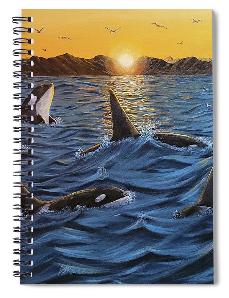 Orcas Spiral Notebook featuring the painting Orcas Sunset by Jimmy Chuck Smith