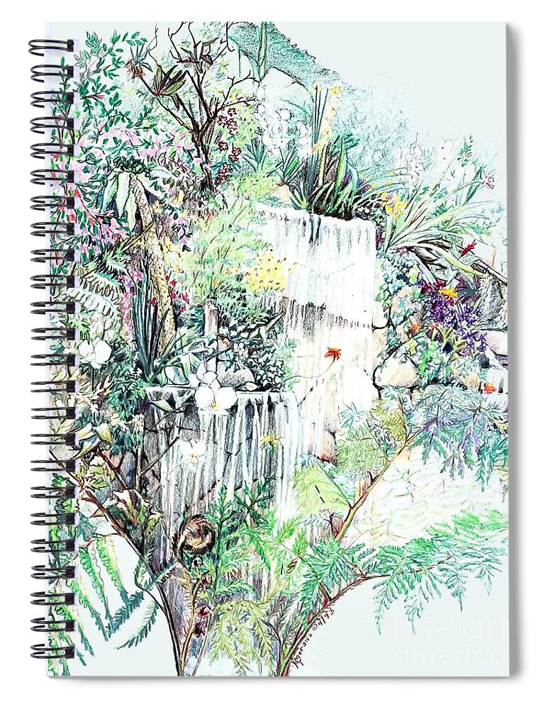 Orchid Spiral Notebook featuring the drawing Orchid Waterfall by Merana Cadorette
