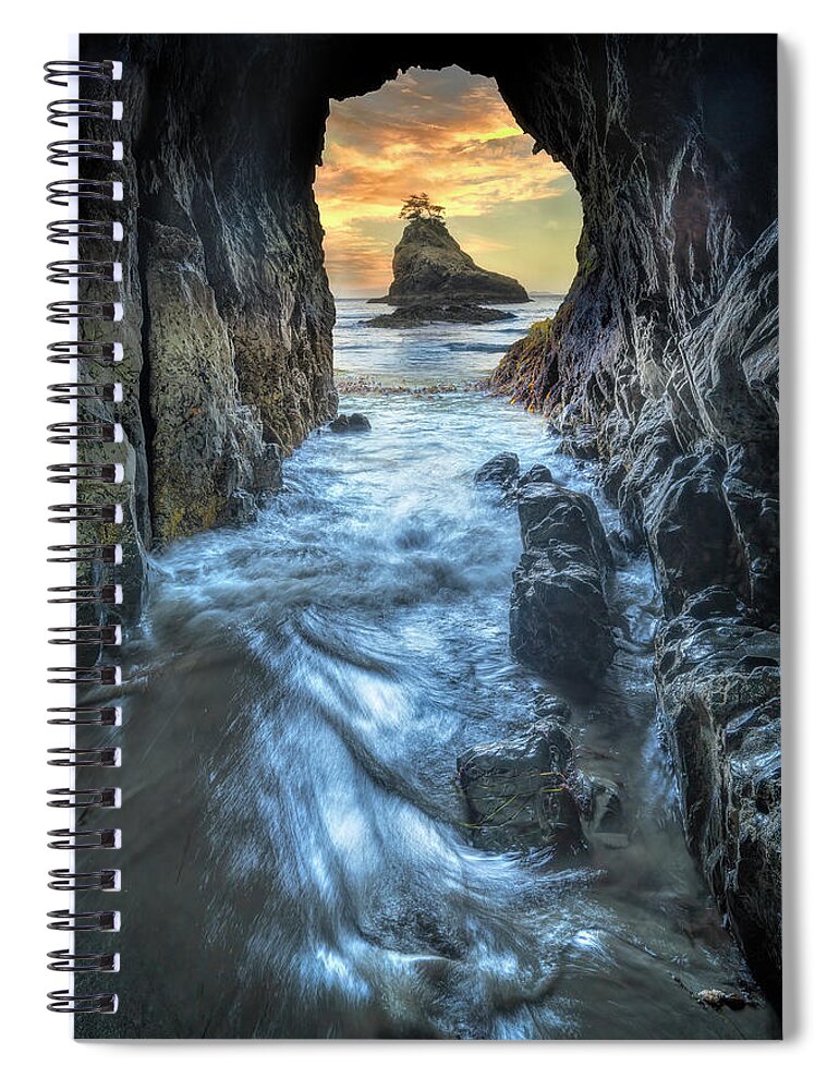 Sunset Spiral Notebook featuring the photograph Oregon Coast Water Tunnel by Michael Ash