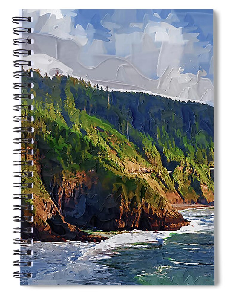 Oregon-coastline Spiral Notebook featuring the digital art Oregon Coastal Bluff by Kirt Tisdale