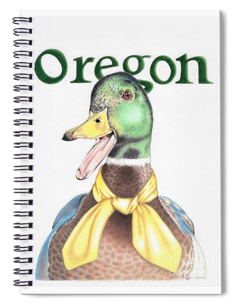 Oregon Spiral Notebook featuring the drawing Oregon Duck by Karrie J Butler