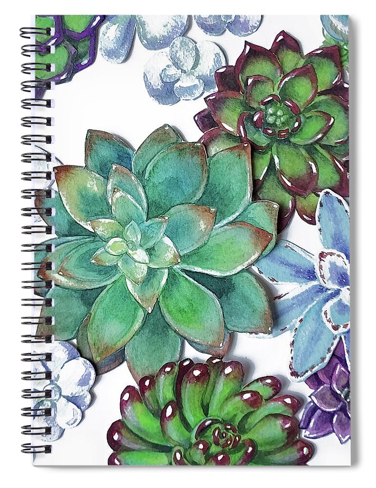 Succulent Spiral Notebook featuring the painting Organic Beautiful Succulent Plants Garden Watercolor Art Decor I by Irina Sztukowski