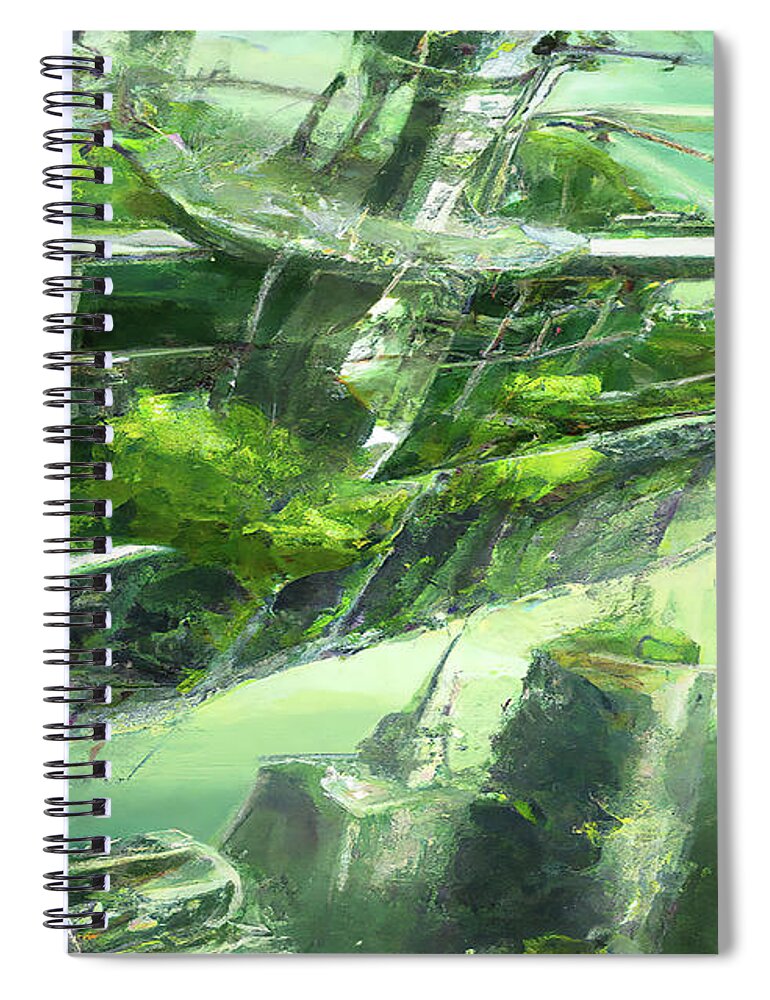 Space City Spiral Notebook featuring the digital art Organic Green Futuristic City by Cathy Anderson