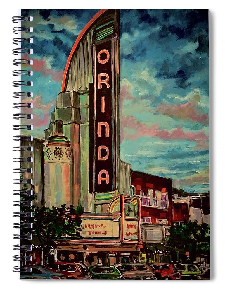 Orinda Spiral Notebook featuring the painting Orinda Theater by Joel Tesch