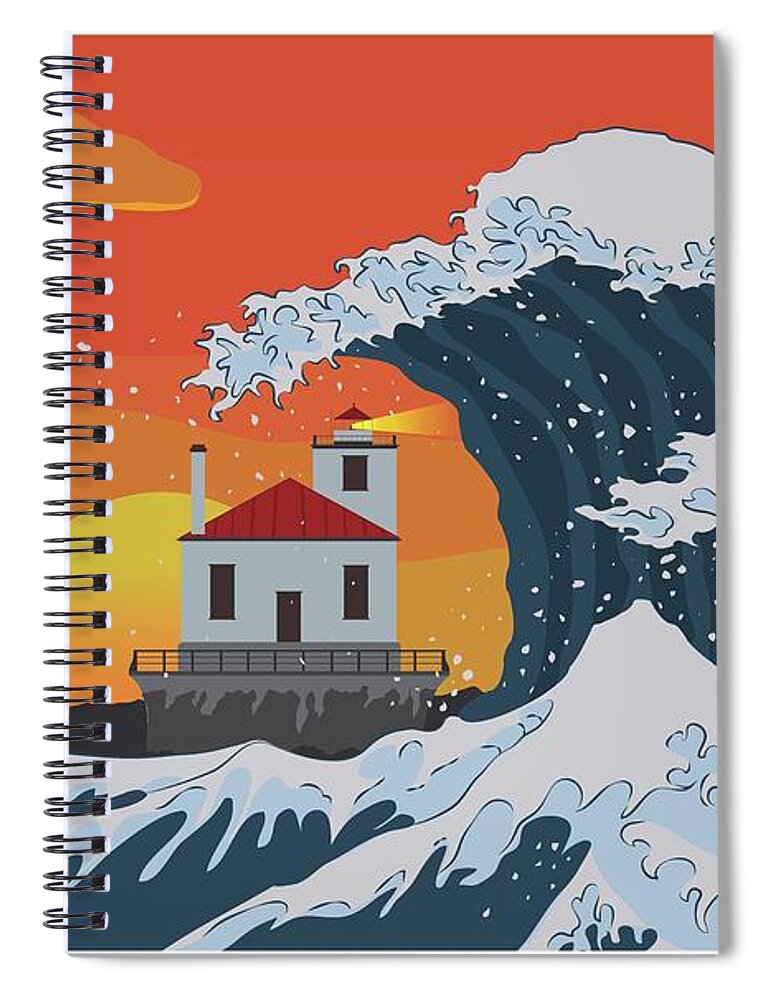 Digital Spiral Notebook featuring the digital art Oswego Lighthouse Waves by Bailey Maier