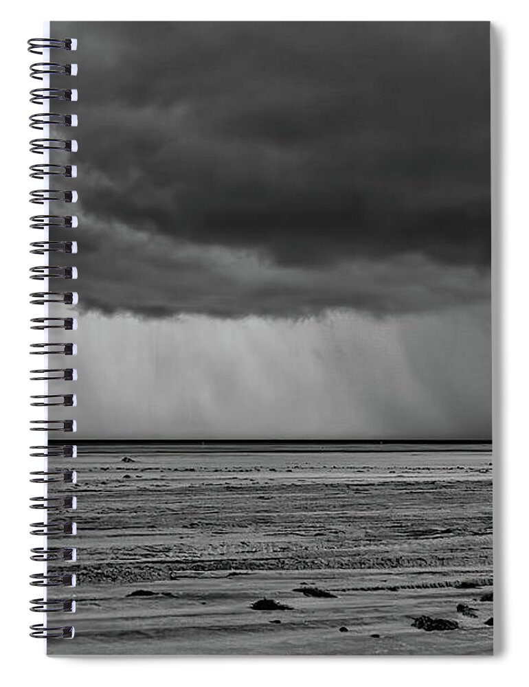 North Carolina Spiral Notebook featuring the photograph Outer Banks Hurricane Fury bw by Dan Carmichael