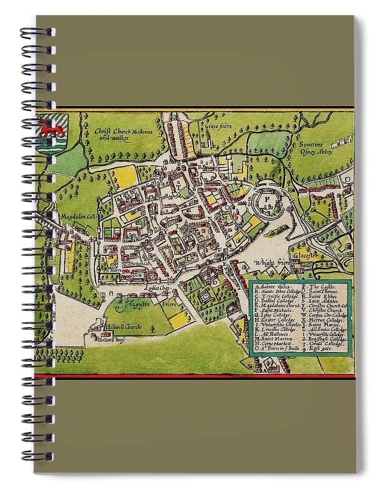Oxford Spiral Notebook featuring the photograph Oxford England Vintage Map 1605 by Carol Japp